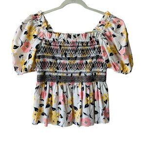 Kate Spade Women Puff Sleeve Blouse Size S Multi Color